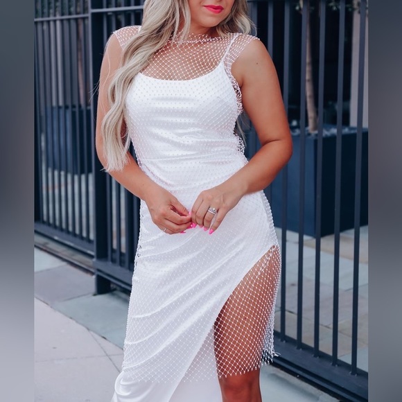 Rhinestone Mesh Dress White M - Picture 5 of 7